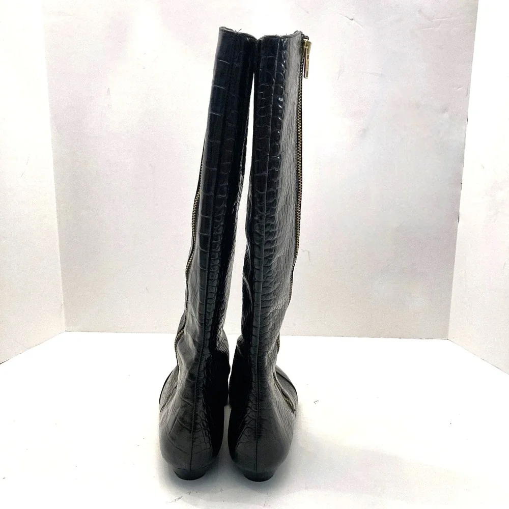 Migliorini Italian‎ Leather Boots Tall Croc Embossed Black Leather Womens 7.5 M